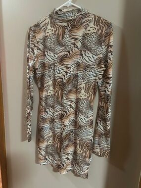 Source Unknown Brown and White Animal Print Maxi Dress